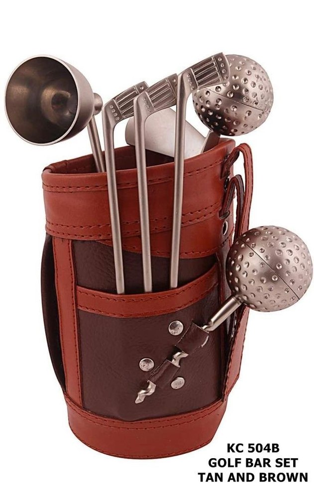 Leather KC 504B Tan and Brown Golf Bar Set, For Gifting Purpose, Packaging Type: Box