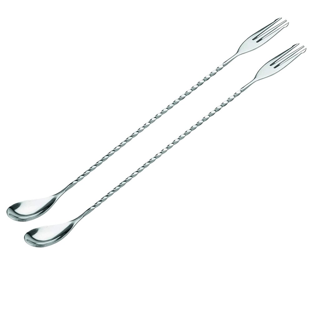 Stainless Steel Silver Cocktail Bar Spoon with Fork