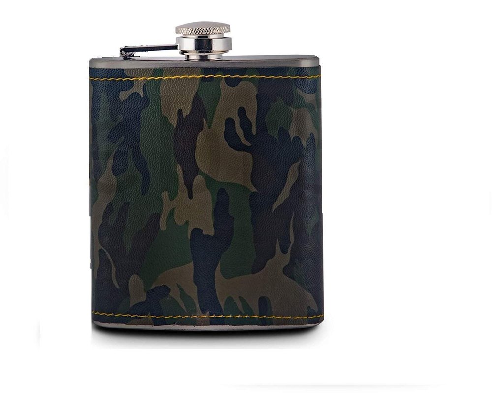Leather Wrapped Stainless Steel or Wine Whiskey Alcohol Drinks Holder Pocket Hip Flask (Army)