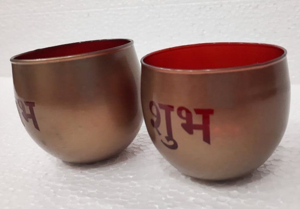 Copper And Red Printed Shubh Labh Candle Holder, 70 G, Size: 3x4 Inch