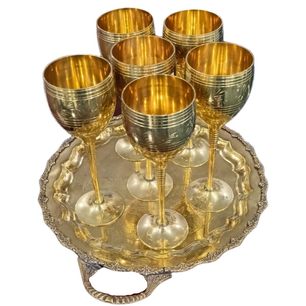 Brass Wine Glass Serving Tray Set