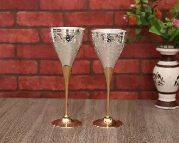 Wedding Gift Silver Plated Brass Wine Glass Set