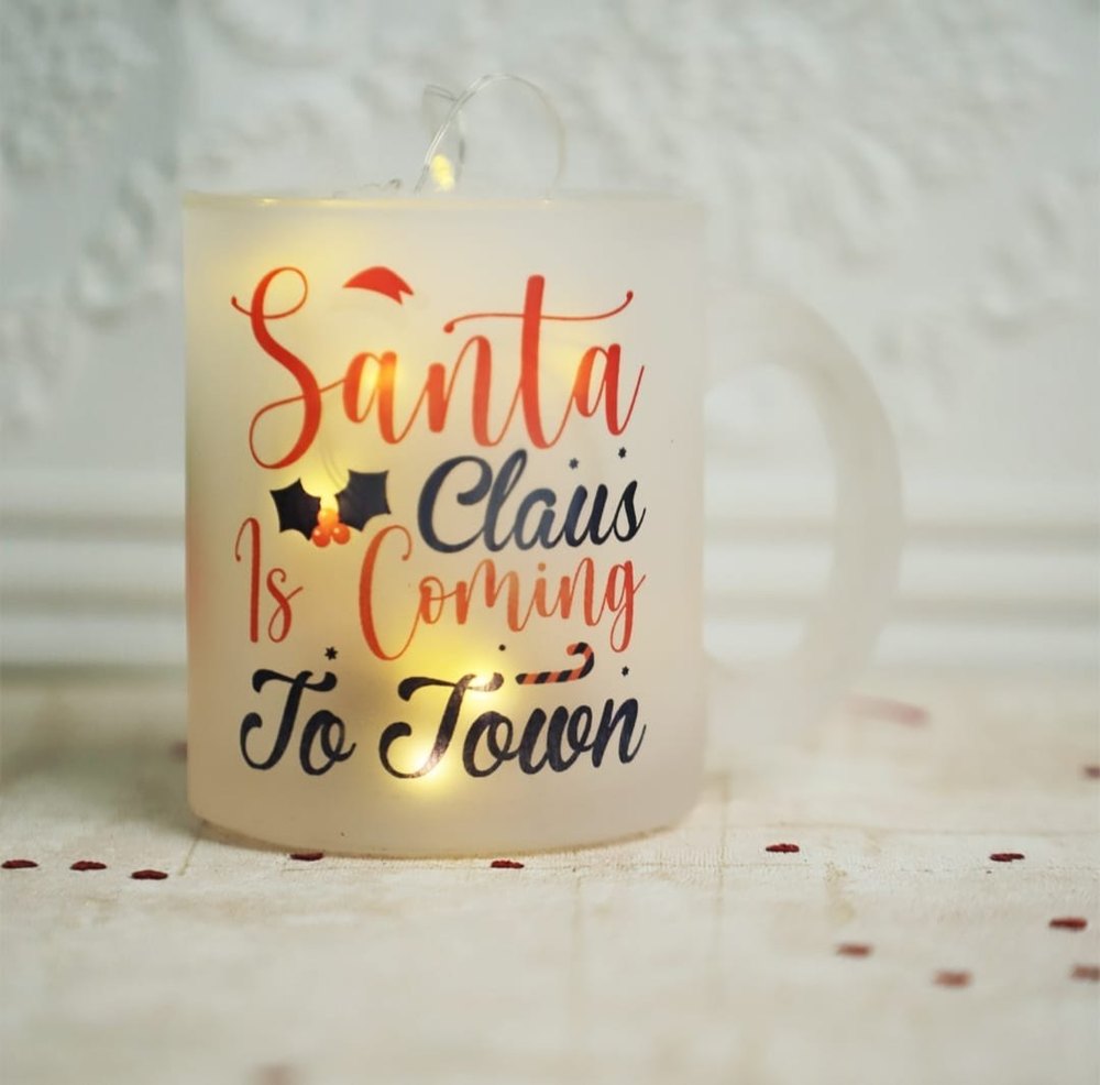 Ceramic Gray Frosted Santa Printed Mug, Capacity: 250 ml, Size: 4 Inch