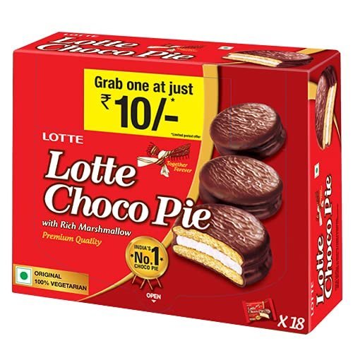 Chocolate Lotte Choco Pie (Mono Pack 18pcs), Circle, Packaging Type: Box