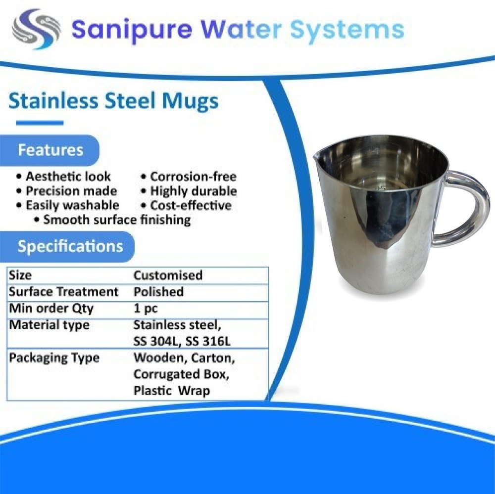 Round Stainless Steel Mug, For pharmaceutical industry, Size/Dimension: 100ml To 10000 ml
