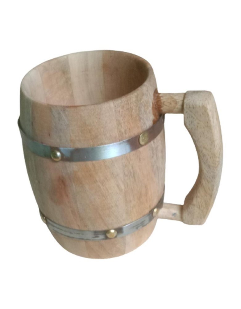 Brown 350mL Wooden And Steel Mug, For Kitchen