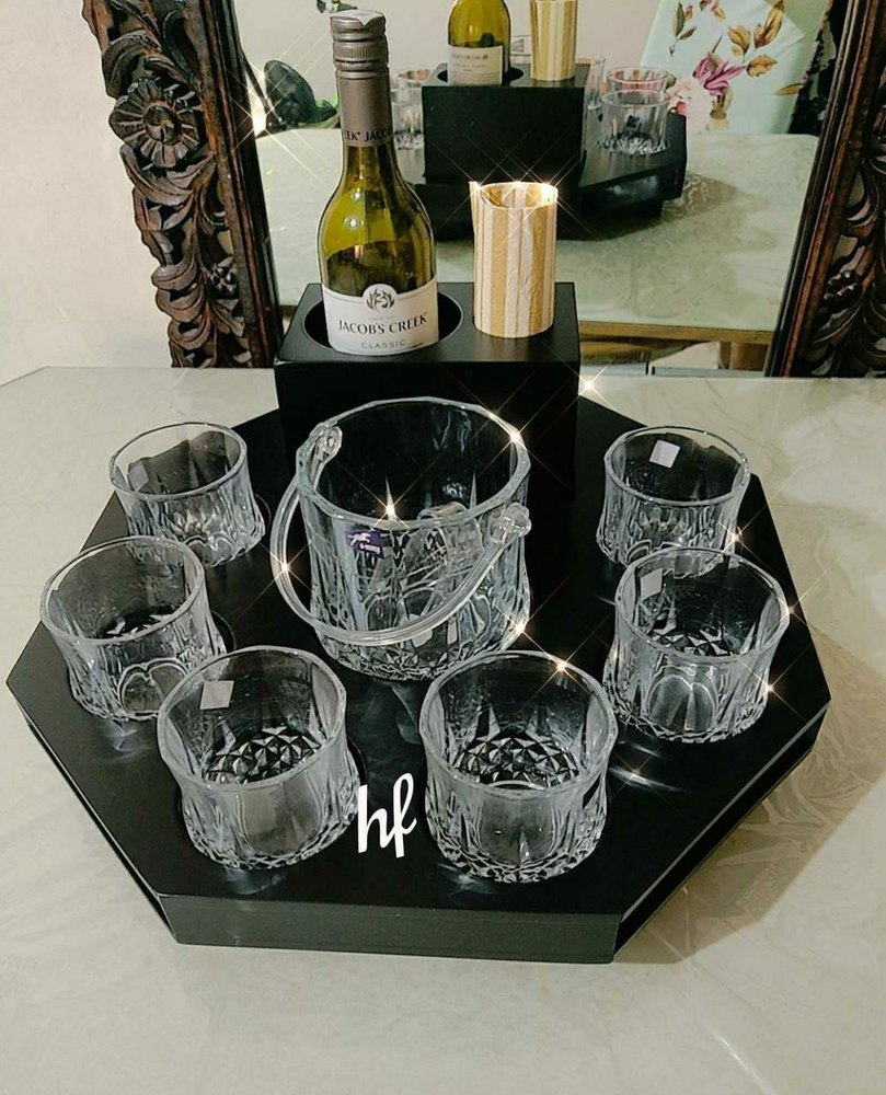 Wooden & Glass Black Revolving Bar Organizer, Packaging Type: Box, Size: 16x16x4 Inches