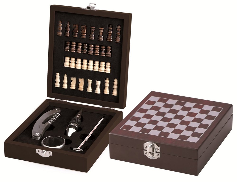 PACKNBUY Vintage Wooden Chess Board Game Wine Gift Set
