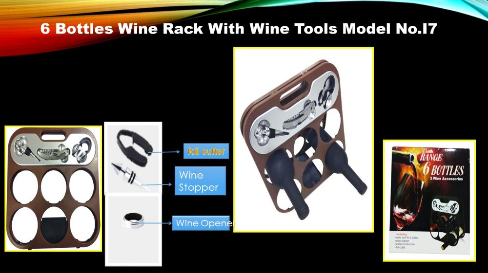 Dark Brown 3 Pecs Wine Tools set With 6 Wine Bottle Stand