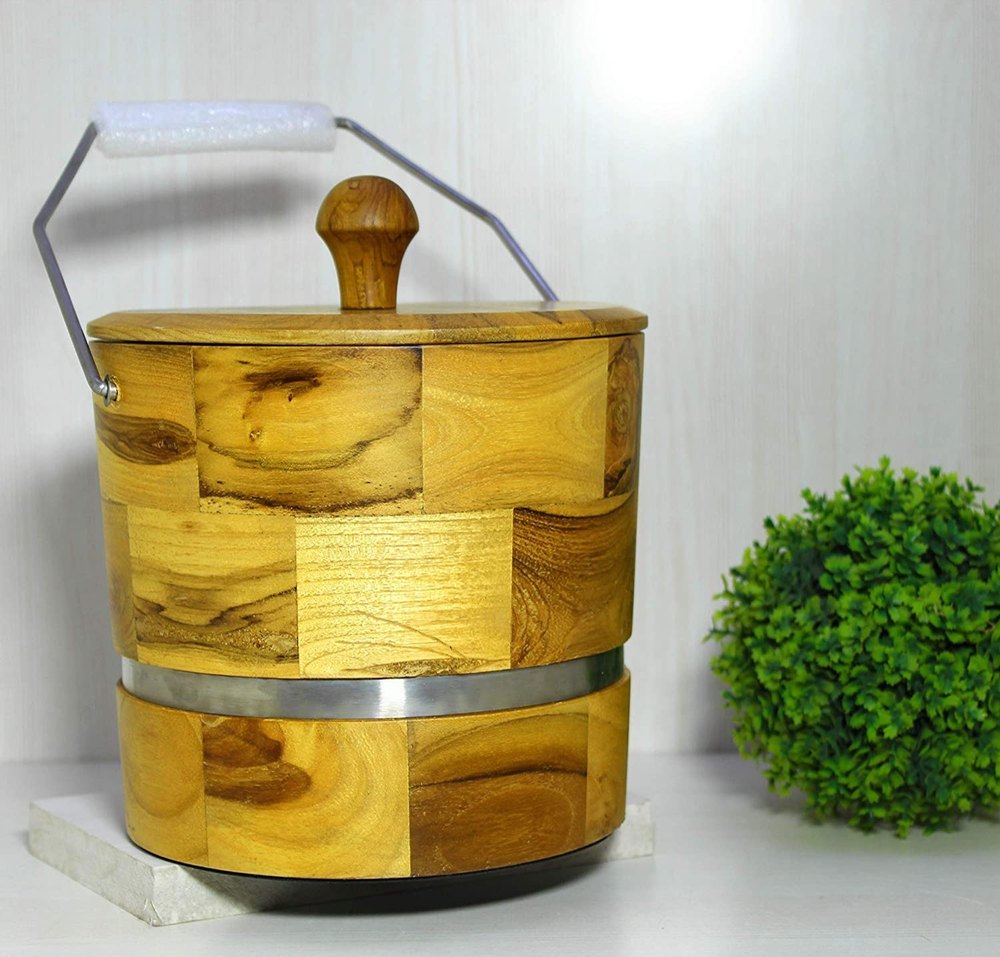 Deuralux Brown Handmade Wooden Ice Bucket, For Home