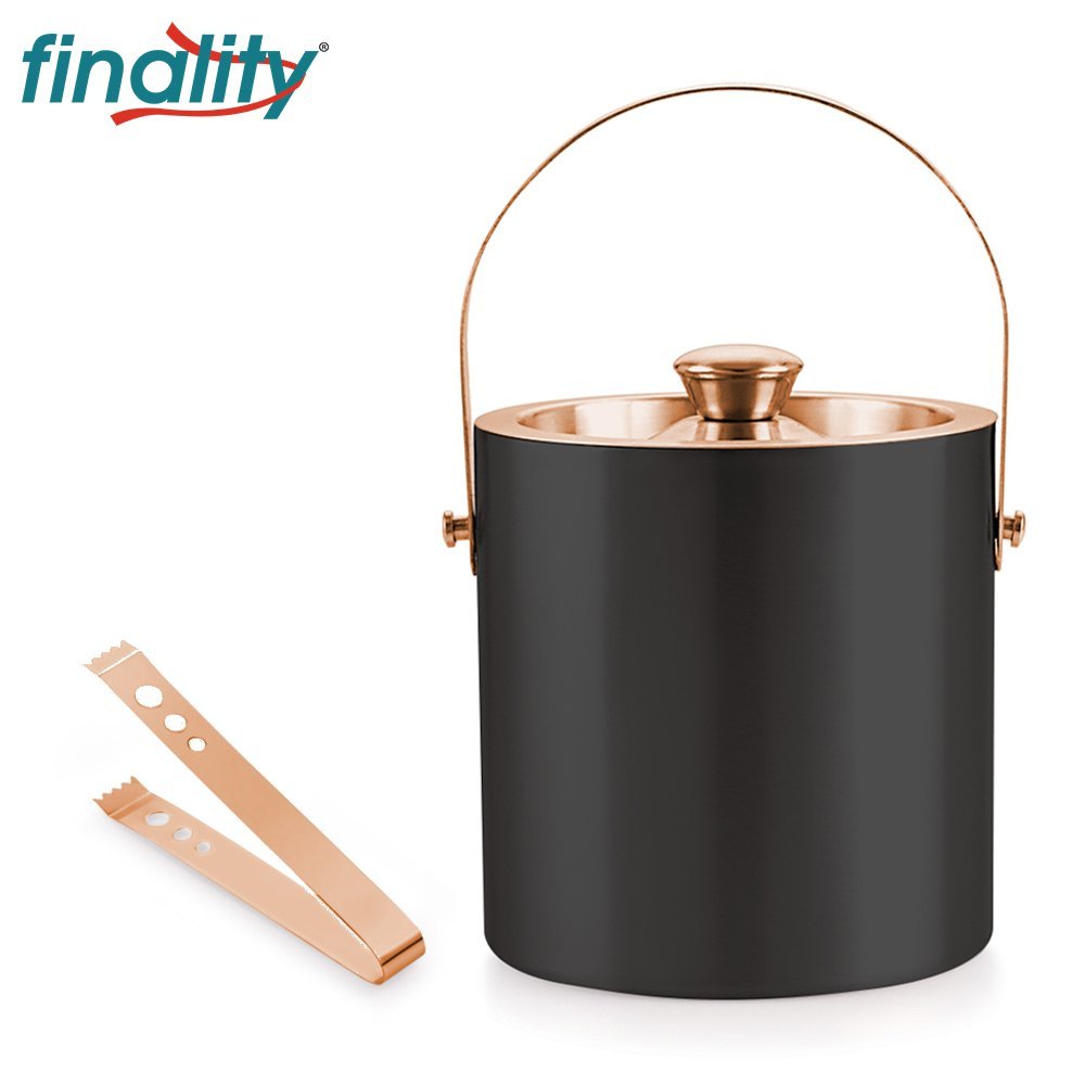finality Stainless Steel Black with Copper Ice Bucket and Tong (1.75 Liter), Packaging Type: Bulk, Size: 16cm