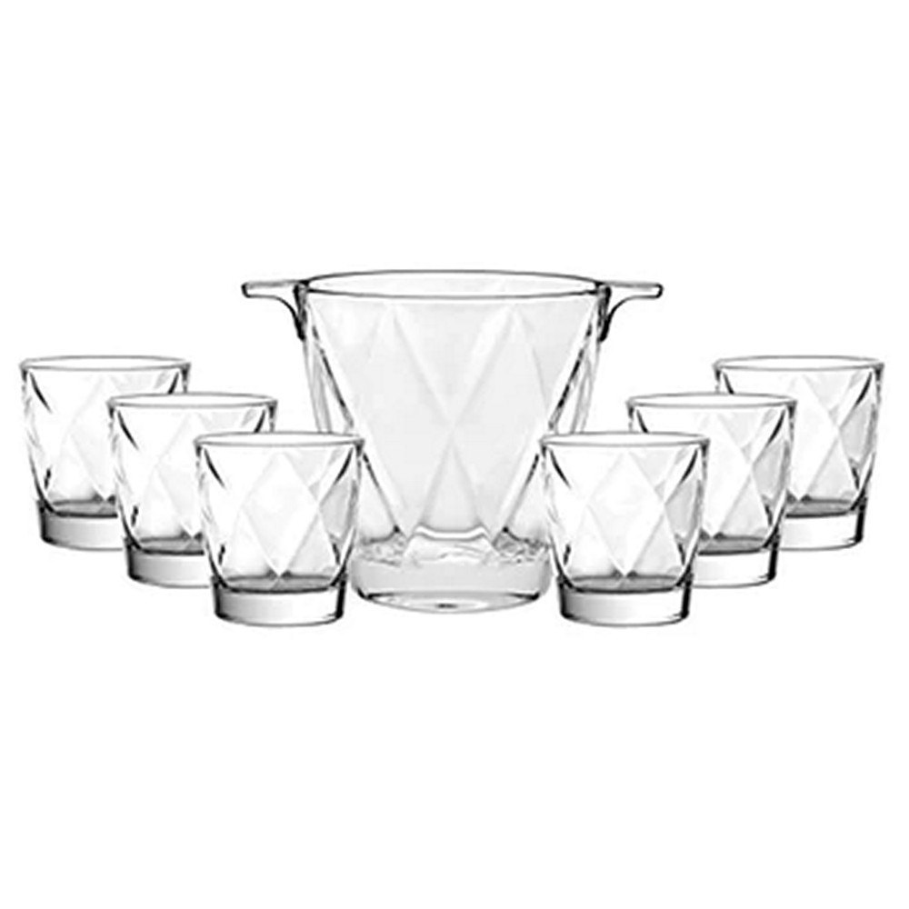 Drinking Glass Transparent Vidivi Concerto Set Ice Bucket+Tumbler Dof (1+6) 370 ml, For Home, Features: Dishwasher-safe