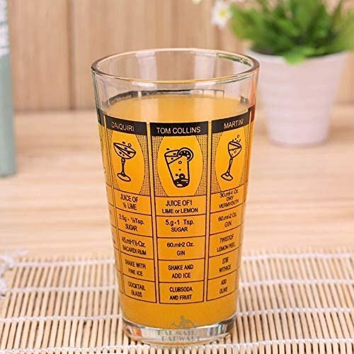 Cocktail Mixing Glass with 7 Printed Recipes, Cocktail Shaker, Transparent