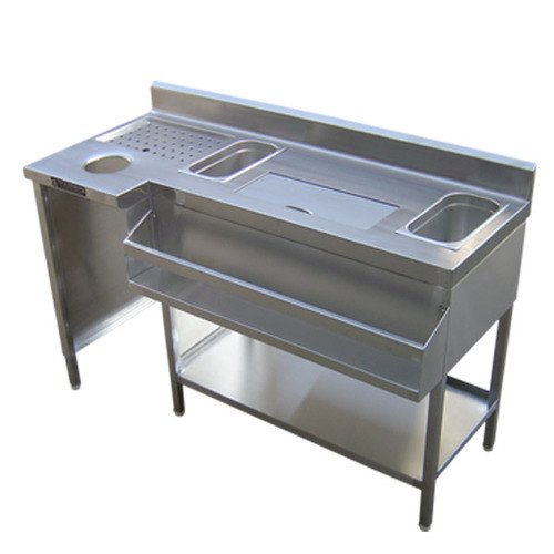 Stainless Steel Silver Bar Cocktail Station with Ice Bin & Drain Board, Grade: SS304, Size: 1200x700x800 mm