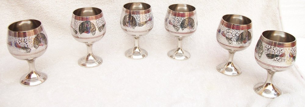 1 Nickle Metal Brass Glasses Set Brass Goblet Set, Shape: Round, Size: 5