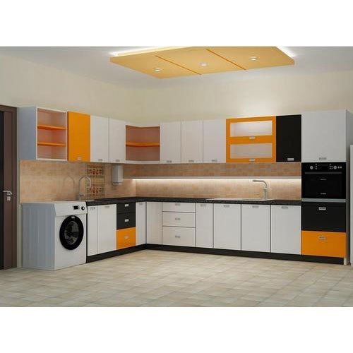 Laminated Plywood L Shaped Modular Kitchen, Warranty: 5 Years