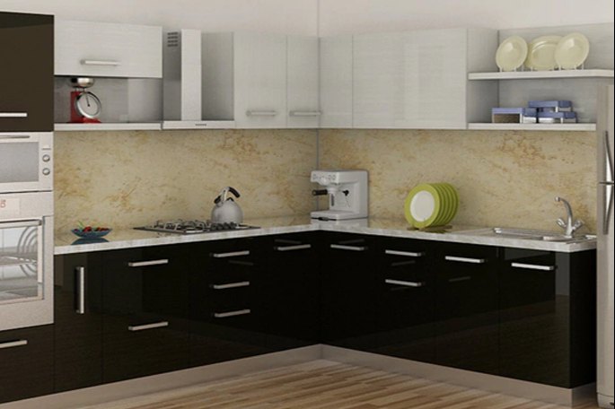 SLR Wooden L Shaped Kitchen Cabinet