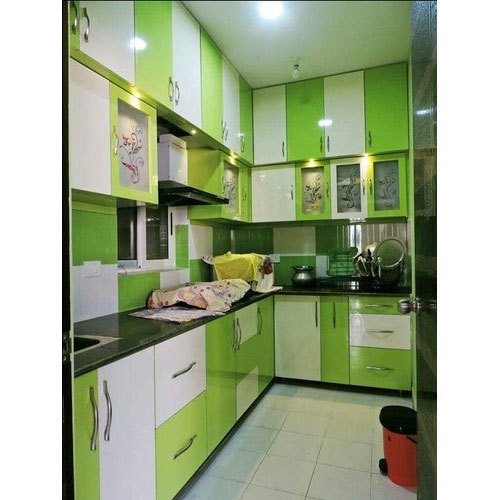 L Shape Modern Residential PVC Modular Kitchen, Warranty: 1-5 Years