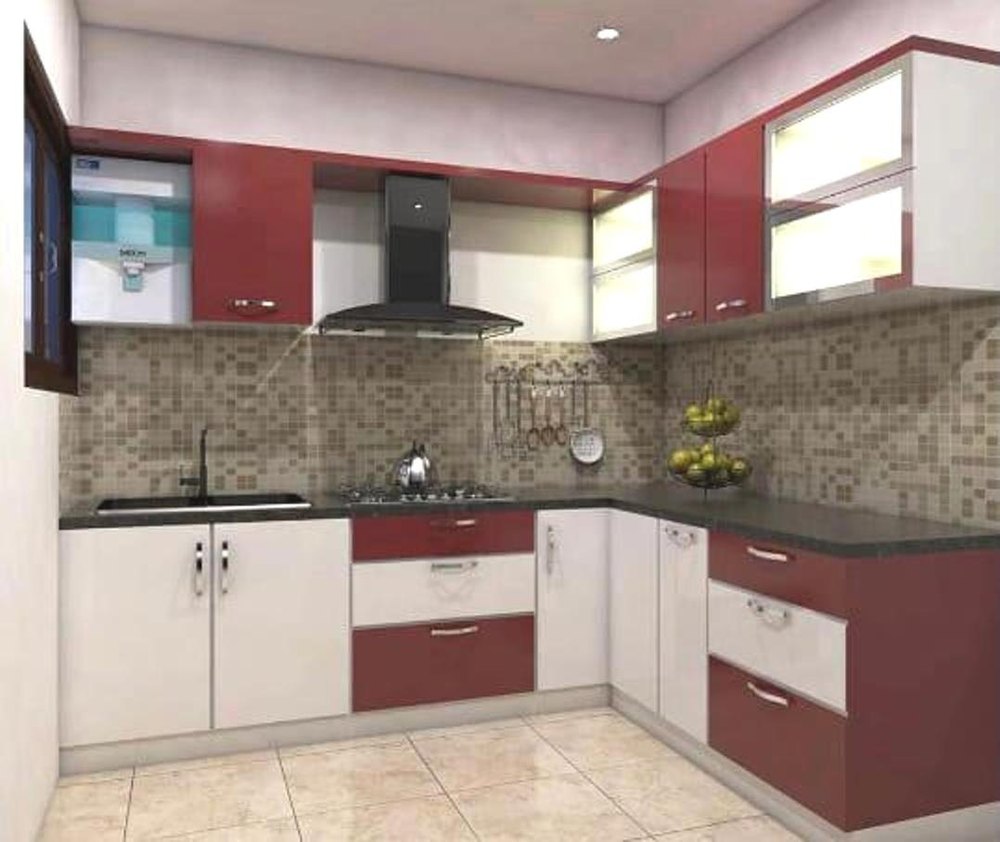 L Shape Wooden Kitchen Interior Designing Service