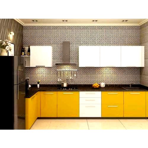 Wooden L Shape Designer Modular Kitchen