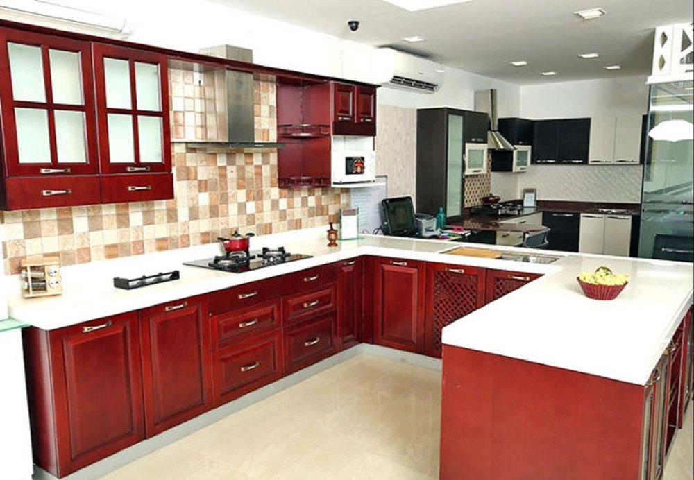 German Wooden G Shaped Modular Kitchen