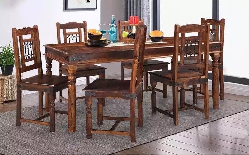 Brown Rexton Sheesham Wood 6 Seater Dining Set, For Home, Size: 69.2x35x30