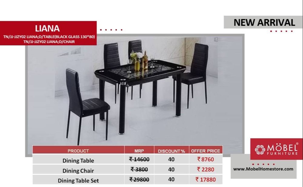 Mobel Furniture Square Dining Table Set, For Home, Size/Dimension: 130X80