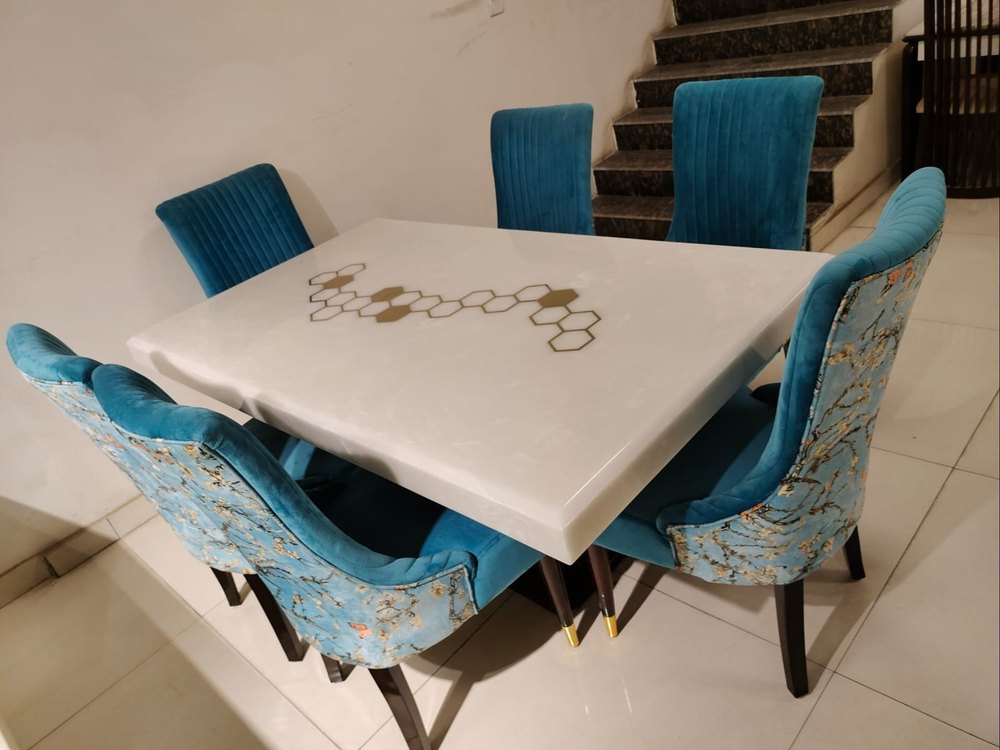 Rectangular Luxury Modern Marble Dining Table, 6 Seater