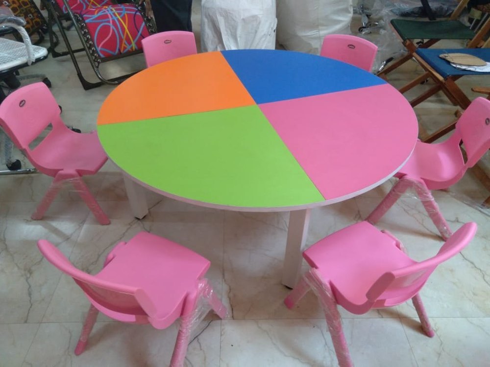 Multicolor Plastic Round Table With Six Chairs, For Office, Size: 4 X 4