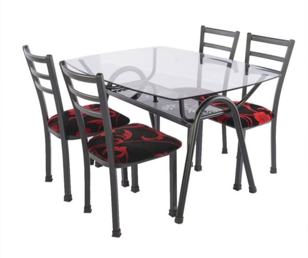 Rectangular Glass Dining Table With Chair, 4 Seater