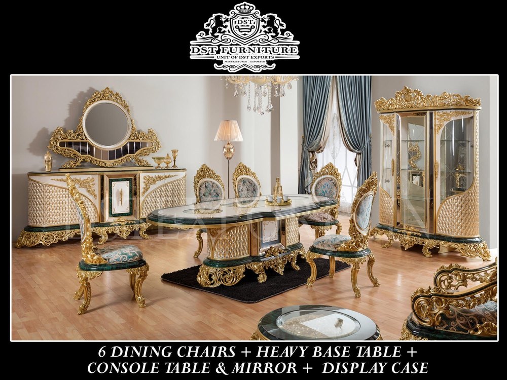 Maharaja Style Heavy Carved Dining Room Furniture Luxury Heavy Design Dining Table Set Wooden Chairs