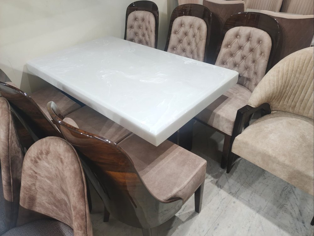 Rectangular Marble Dining Table Set, 6 Seater