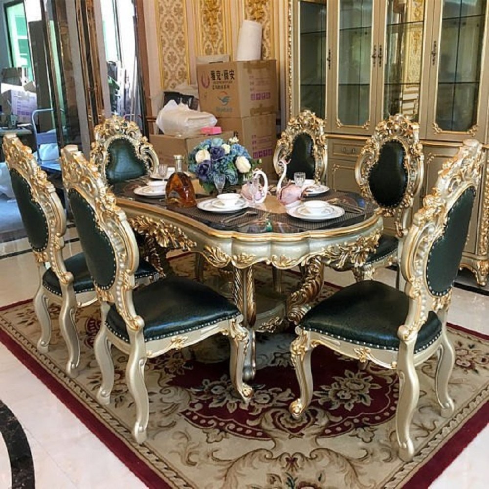 Zayan International Natural New Luxury Royal Wooden Carving Dining Table Set, For Home