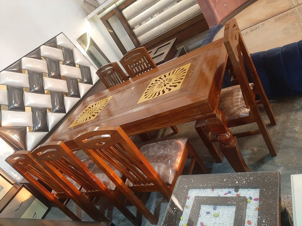 Wooden Rectangular Teak Wood Dining Table 6 Seater