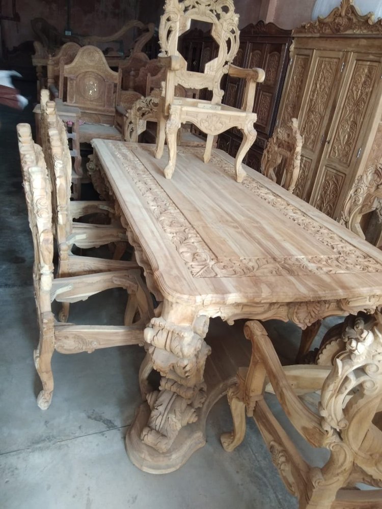 Wooden Rectangular Teak Wood Dining Table Set with 8 Chairs