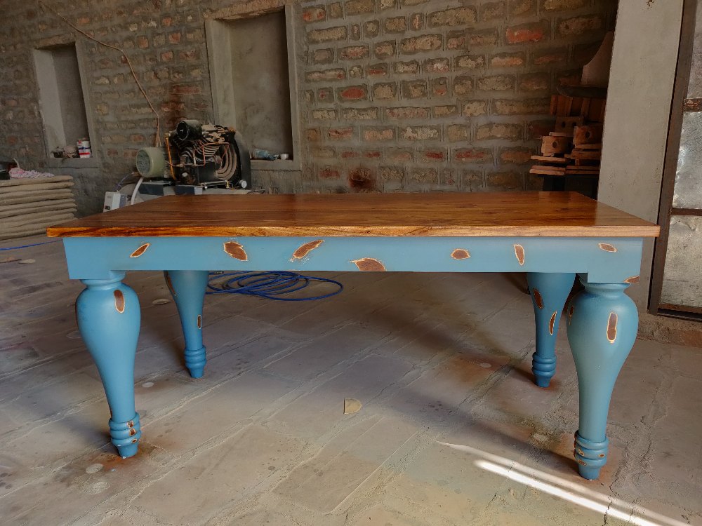 Rectangular Antique Distressed Finished Wooden Dining Table, 6 Seater