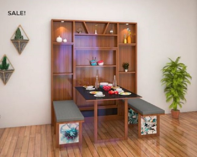 Rectangular Wall Table with Bench, 6 Seater