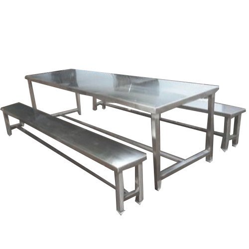 Fort Rectangular Stainless Steel Dining Table With Bench, For Hotel, Restaurant
