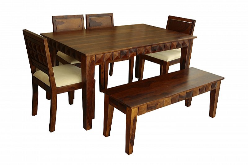 Rectangular 6 Seater Soni Art Sheesham Wood Dining Table Set, Size: 58x34x30