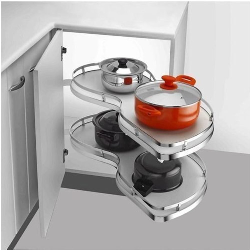 Sliders SS + Wood Steel Swing Corner, 2 Shelves, Size: 50 X 86.5 X 65 cm