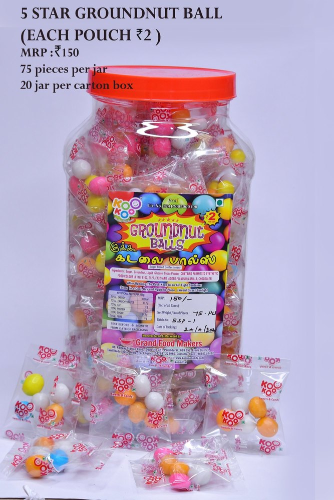 koo koo Hard Candy 5 Star Groundnut Ball, Packaging Type: Plastic Jar