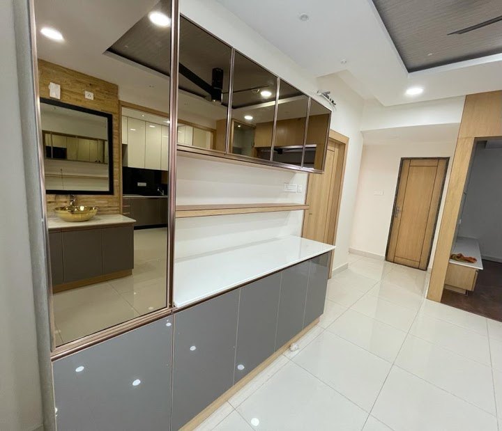 Grey Wooden Modern Kitchen Cabinet