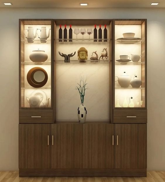 Appearance: Modern Wooden Crockery Unit, For Home, Mount Type: Tall Height