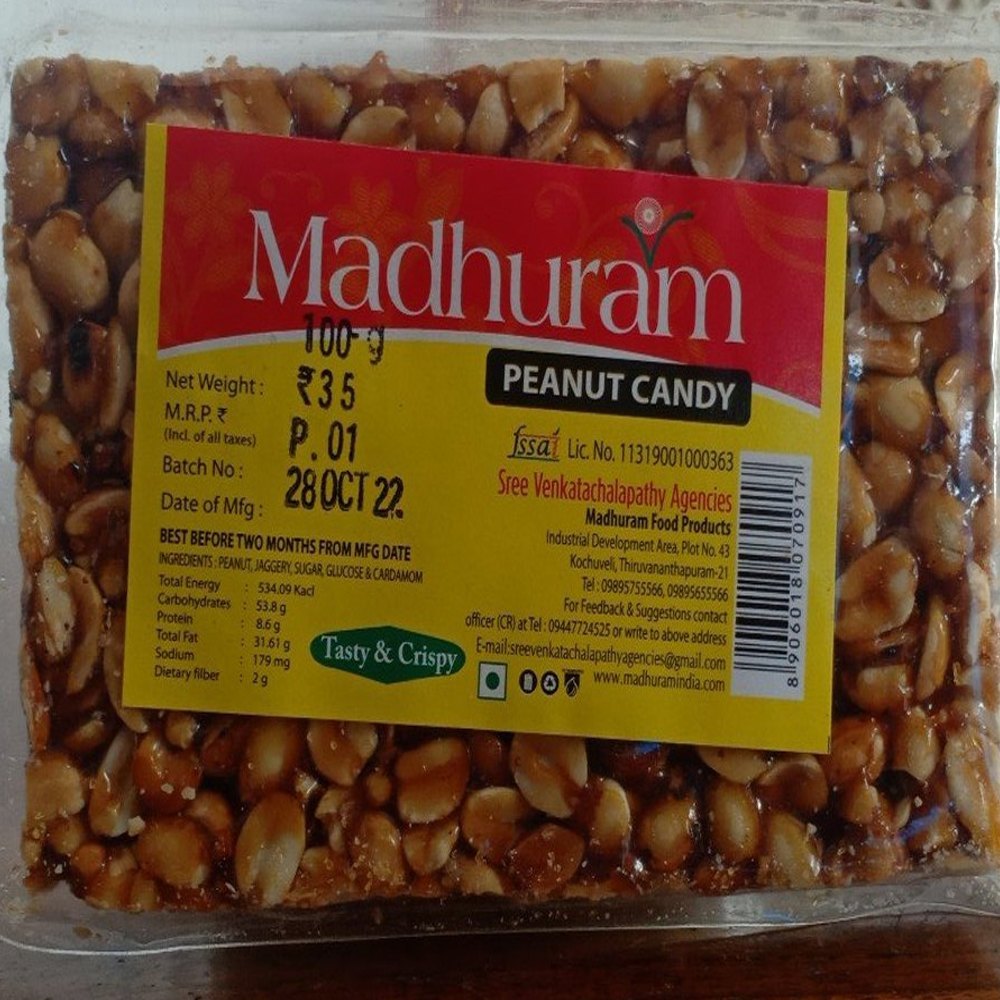 Brown Rectangular 100gm Madhuram Peanut Candy, Packaging Type: Packet
