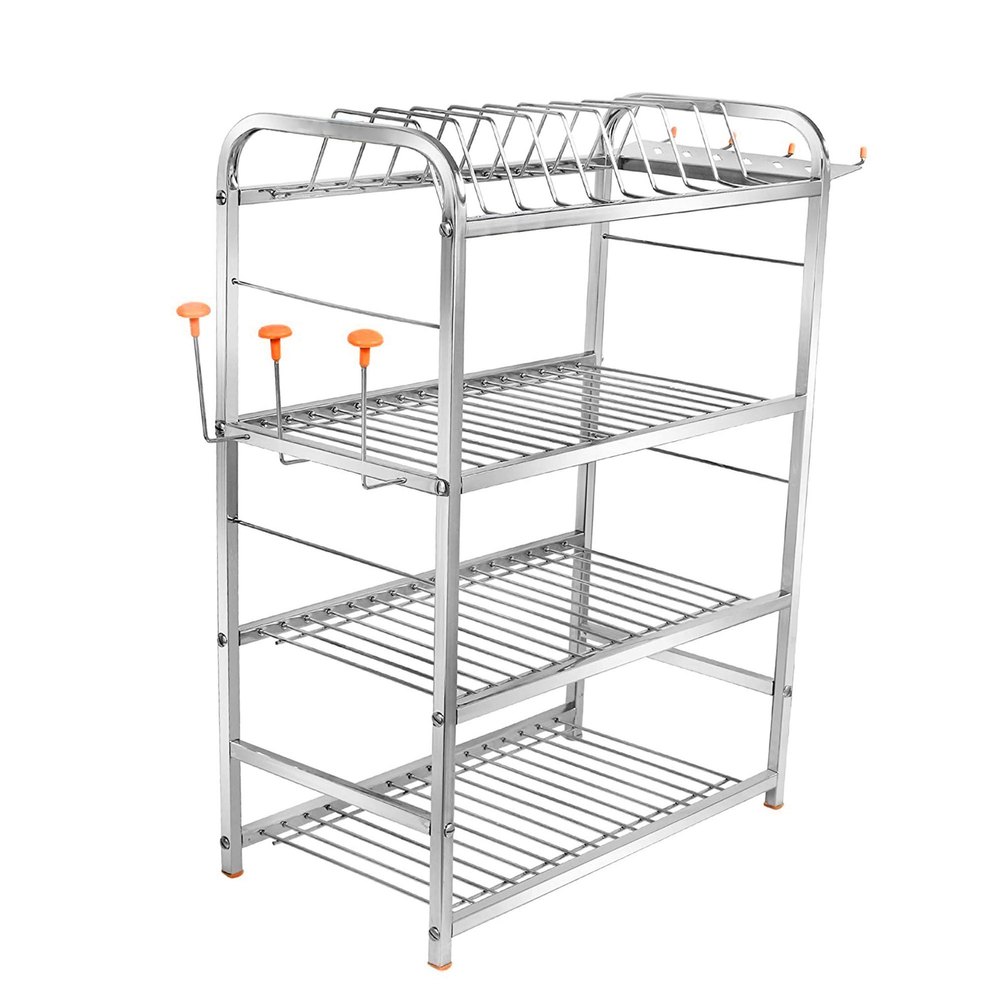 Wall Mounted Dish Rack Stainless Steel Square Pipe Kitchen Stand, For Hotel/Restaurant, Size: 24x18