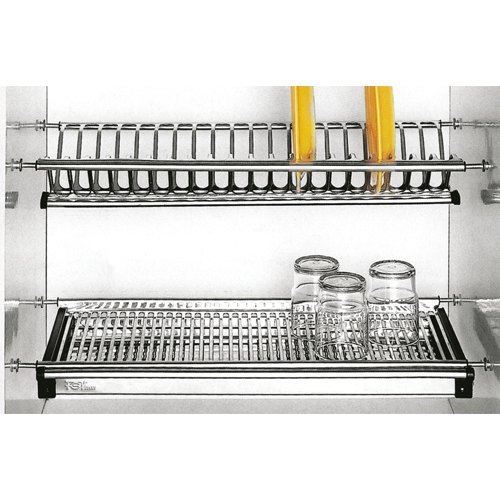Silver Wall Mounted Slimline Steel Kitchen Dish Rack Drainer For Cabinet Width 70 Cm