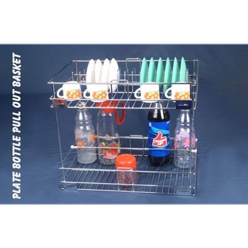Silver SS Plate Bottle Pull Out Basket, Size/Dimension: 12x20x21, Capacity: 40-50 Kg