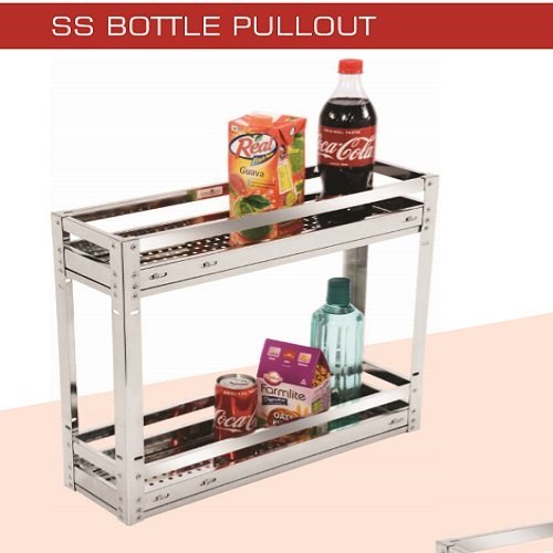 Kavach Stainless Steel SS Premium Bottle Pullout 2 Shelves, Size/Dimension: 4*20*18