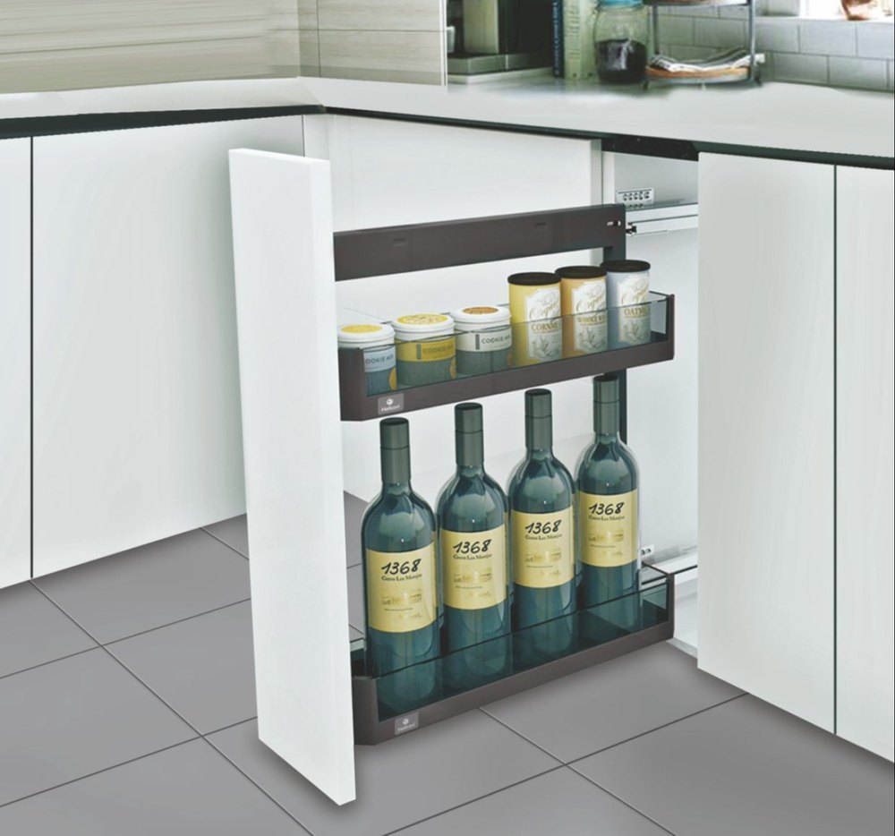 Rectangular Glass Two Layer Bottle Pullout, Shelves: 2, Size/Dimensions: Standard