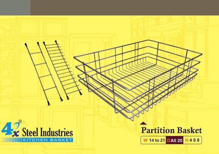 Silver SS Plain And Partition Kitchen Basket for Home